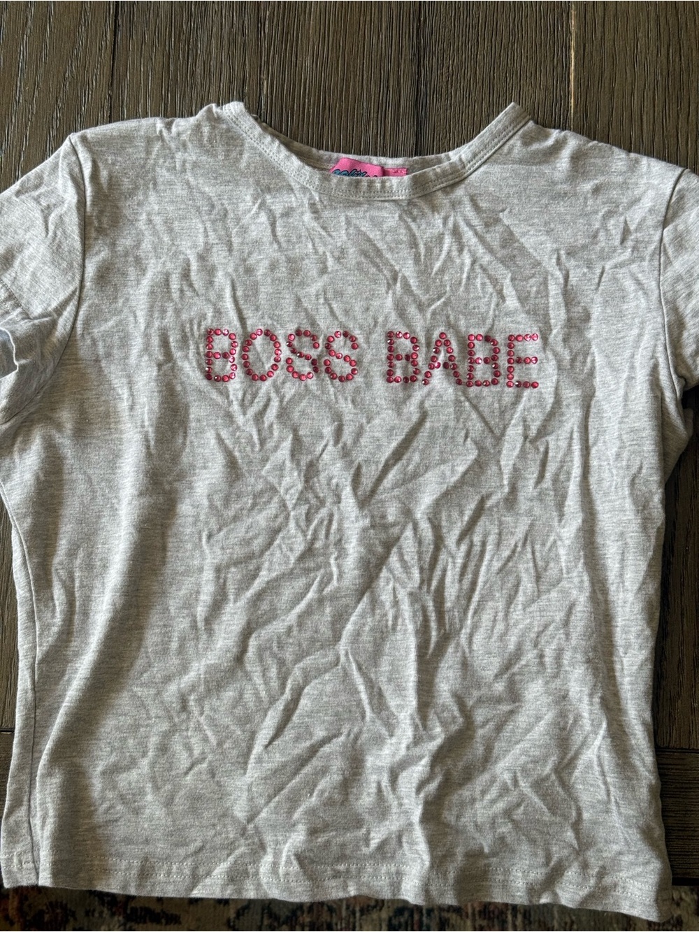 "Boss Babe" Crop Top in Light Gray with Pink Embellishment